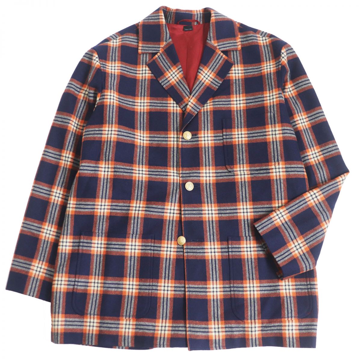 GUCCI Jacket Main: 100% cashmere, Lining: 100% rayon, Part: 100% polyester, Part: 90% polyester, Part: 6% rayon Navy x orange mens 46 Used