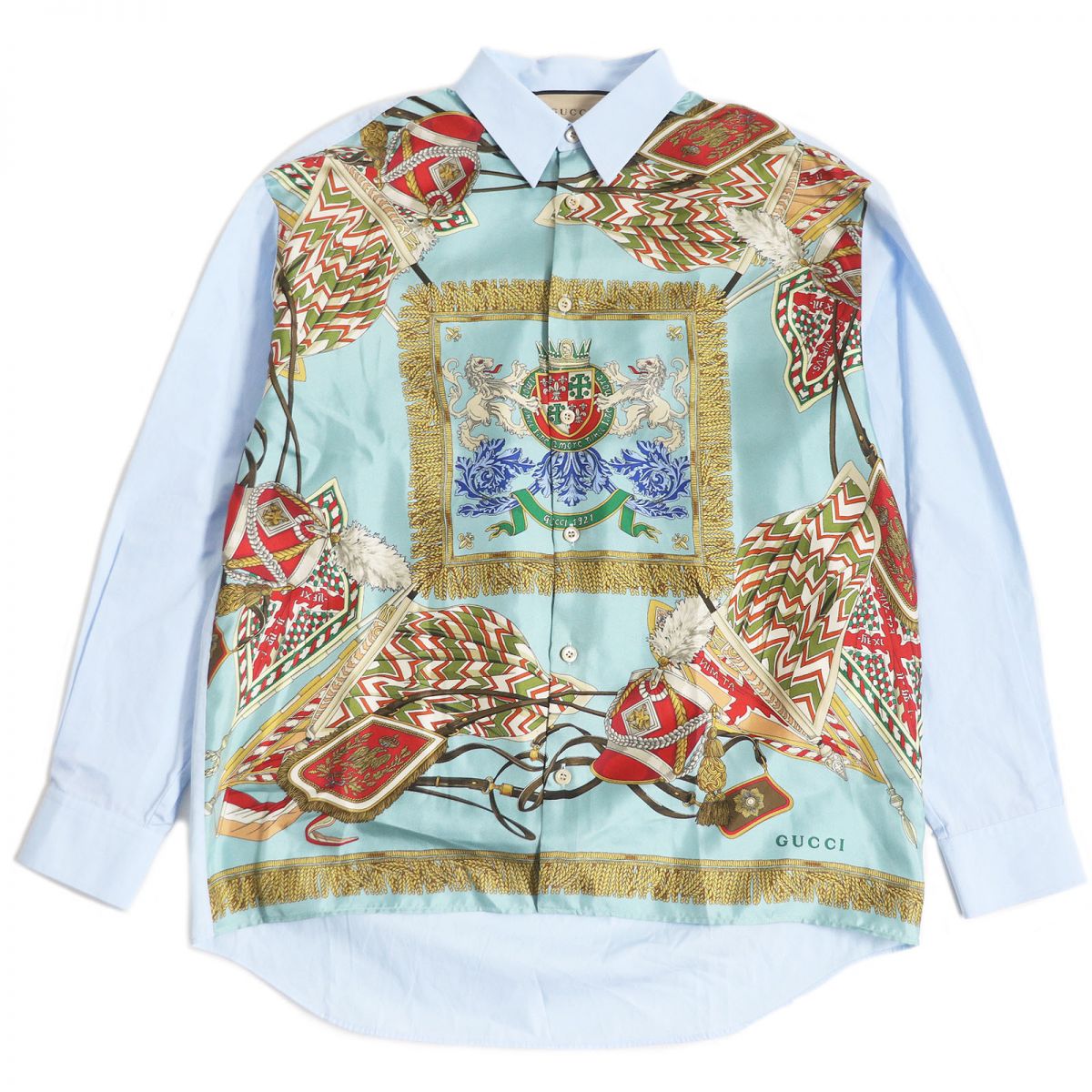 GUCCI Long sleeve shirt Main: 100% cotton, Part: 100% silk Light blue mens 46 Used