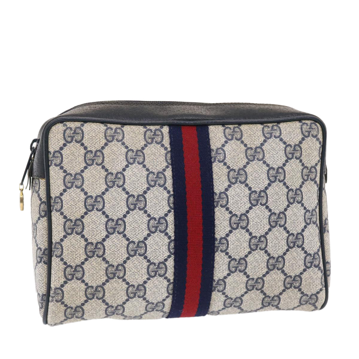 GUCCI GG Canvas Sherry Line Clutch Bag Gray Red Navy 14�E014�E3553 tb799
