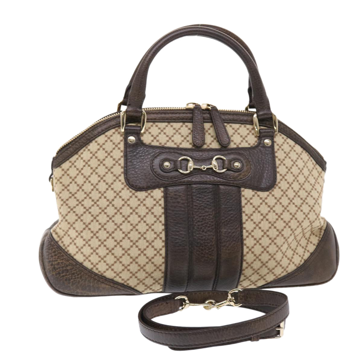 GUCCI Diamante Hand Bag Canvas Leather 2way Brown Beige 247286 tb817