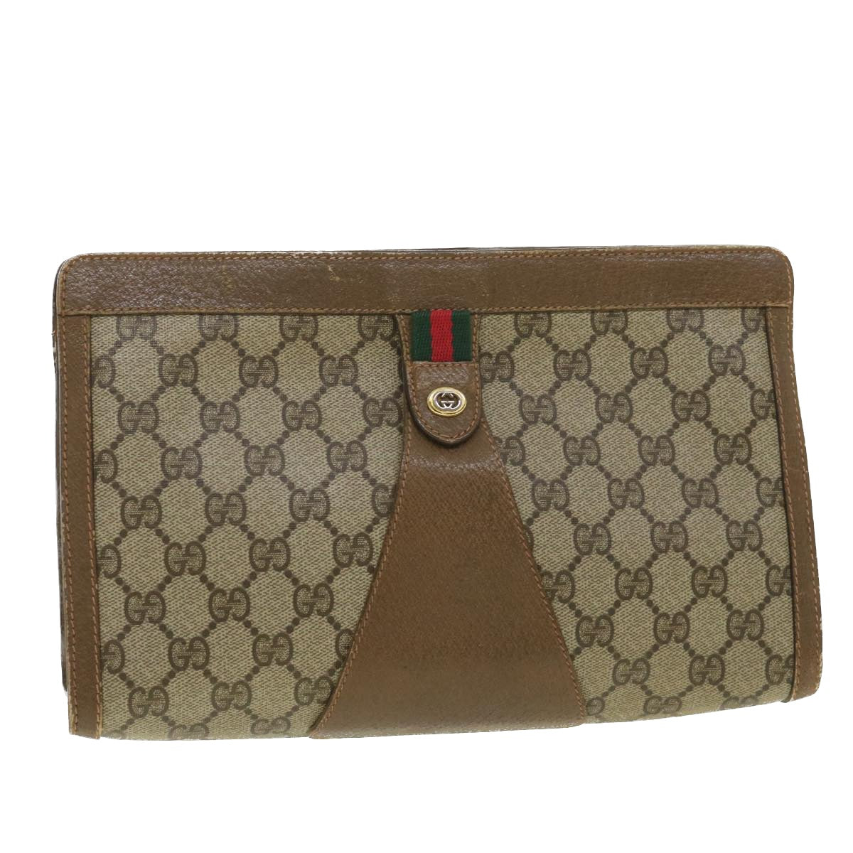 GUCCI GG Canvas Web Sherry Line Clutch Bag Beige Red Green 89 01 033 th3487