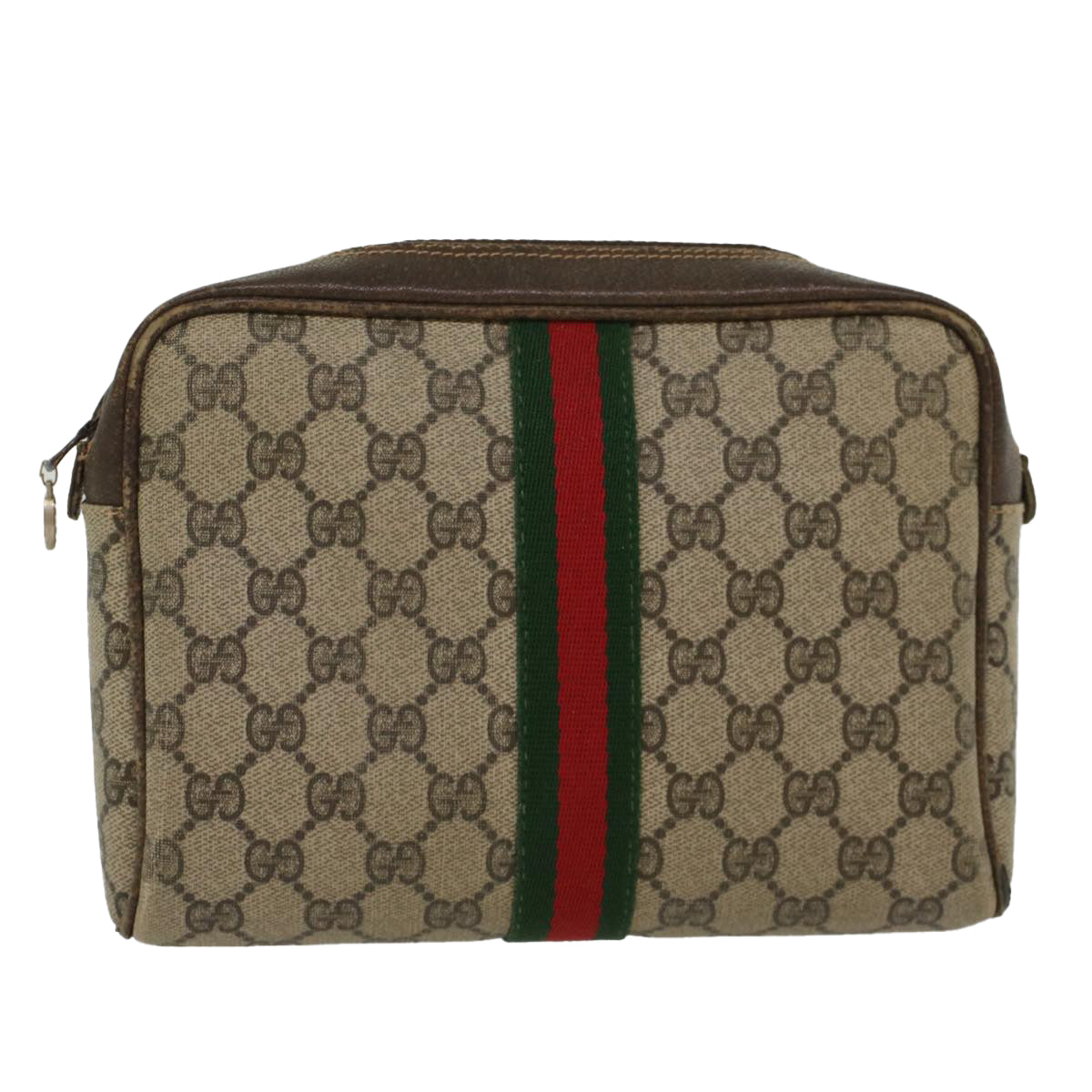 GUCCI GG Canvas Web Sherry Line Clutch Bag Beige Red 27004998 th3783