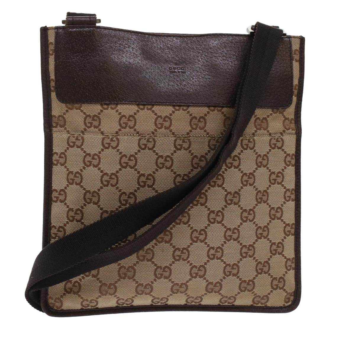 GUCCI GG Canvas Shoulder Bag Leather Beige 27639 th3823