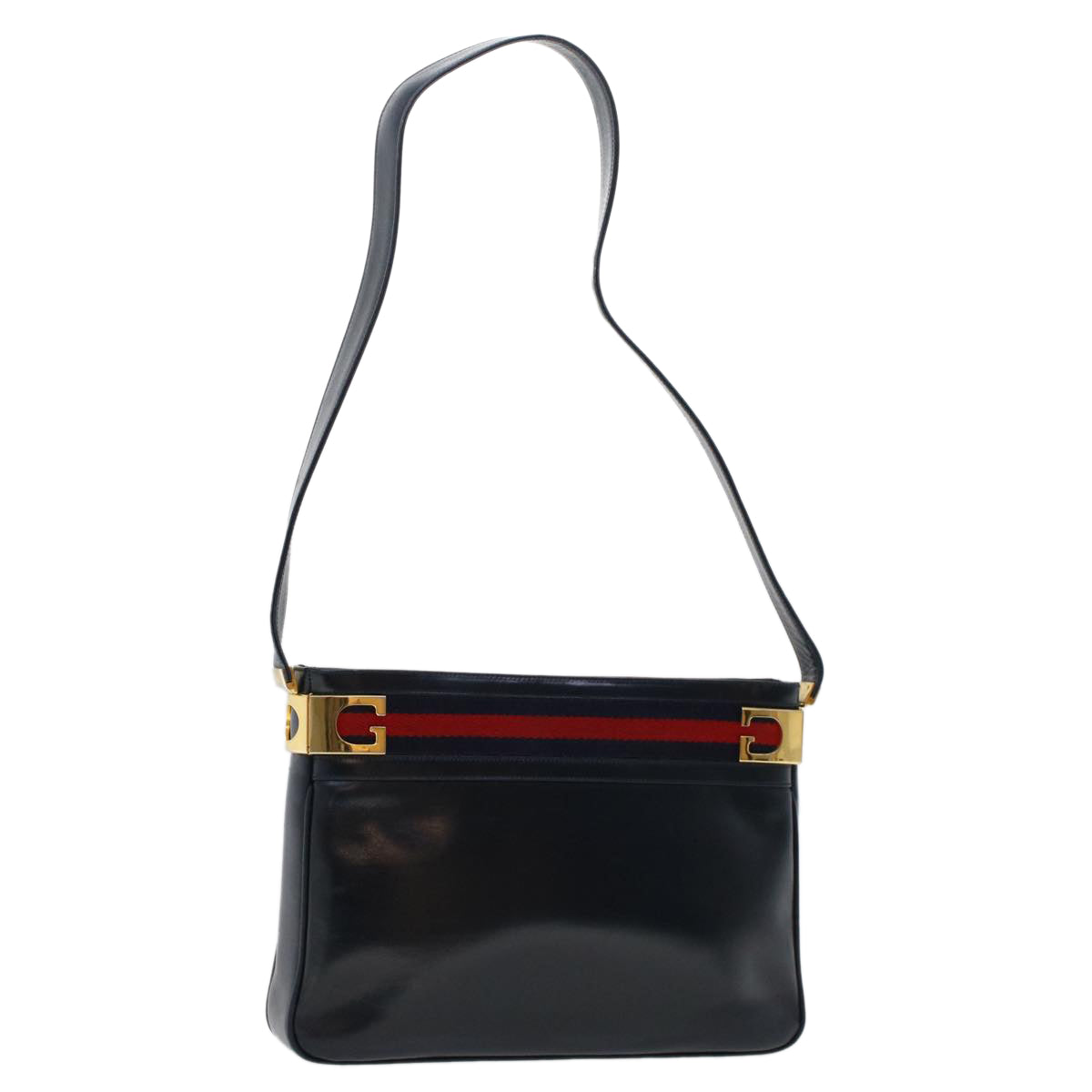 GUCCI Sherry Line Shoulder Bag Leather Navy Red th3837