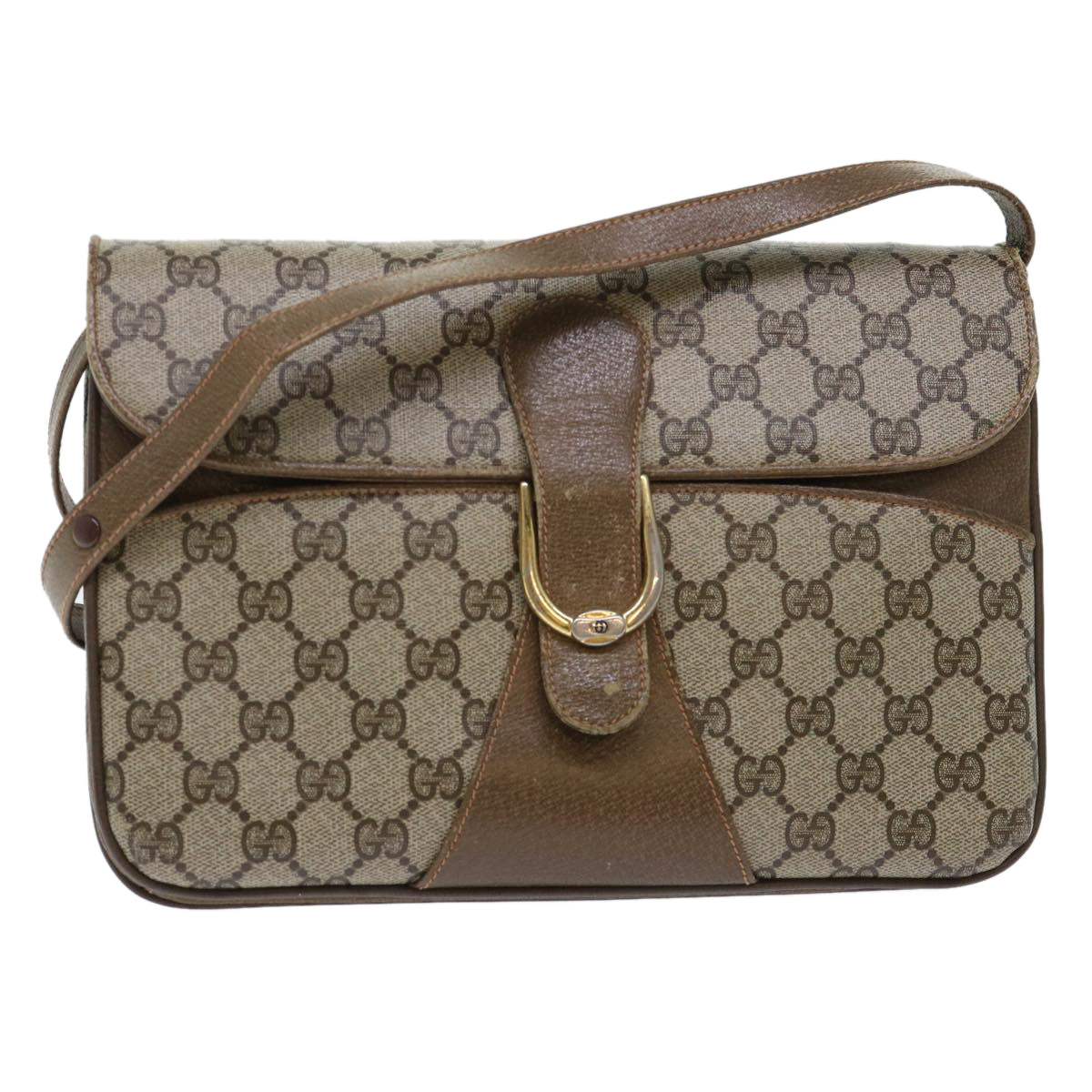 GUCCI GG Canvas Shoulder Bag PVC Leather Beige 90402025 th3857