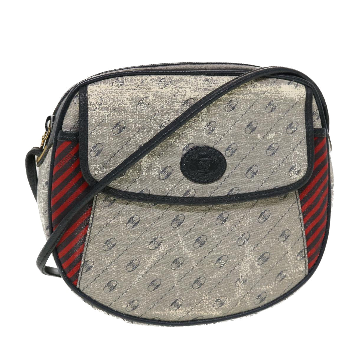 GUCCI Shoulder Bag PVC Leather Navy Gray Red ti1146