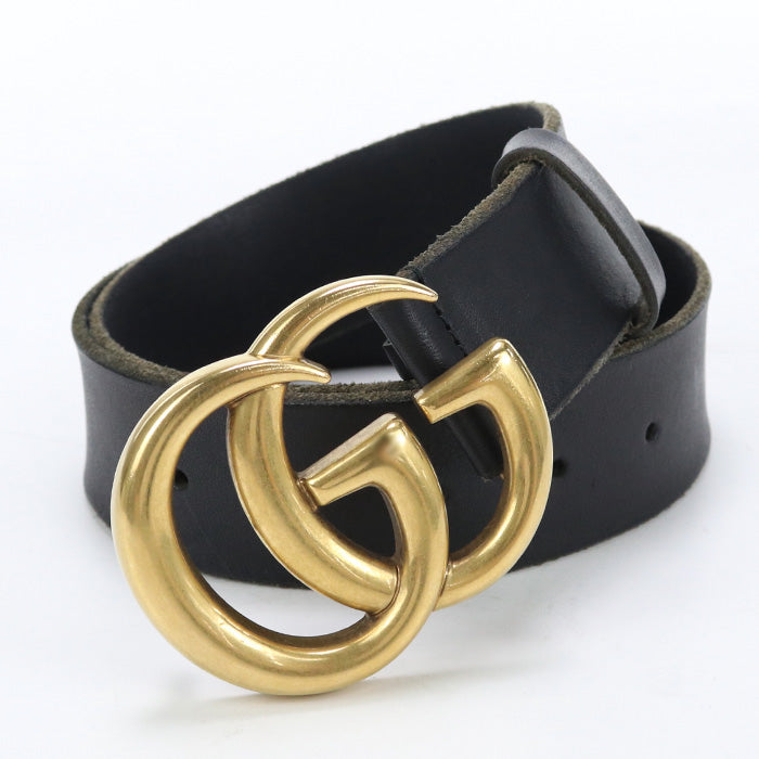 GUCCI 409416 CVE0T belt Double G Wide belt leather/metal black gold mens