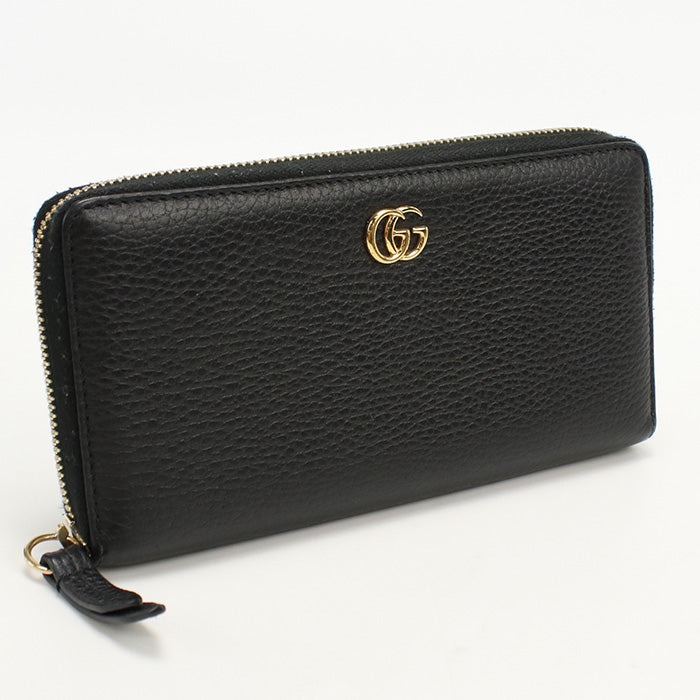 GUCCI 456117 CAO0G 1000 Long Wallet GG Marmont Zip Around Purse black Women(unisex)