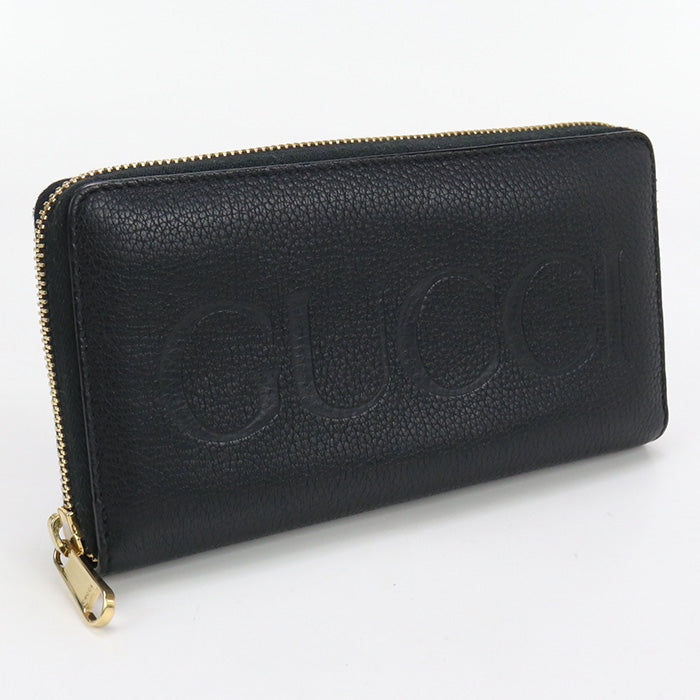 GUCCI 658691 Long Wallet GUCCI logo Zip around wallet Purse leather black unisex