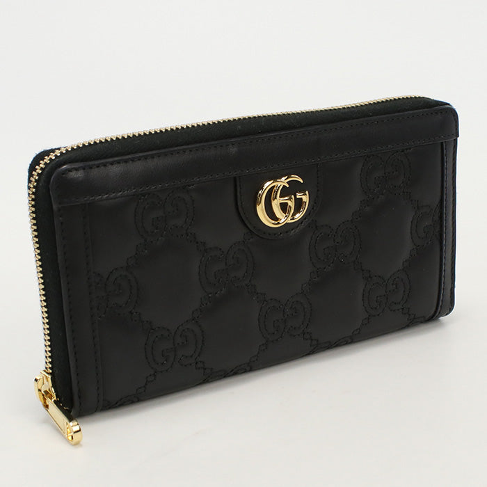 GUCCI 723784 UM8IG 1000 Long Wallet GG matelasse Zip around wallet Purse leather black Women