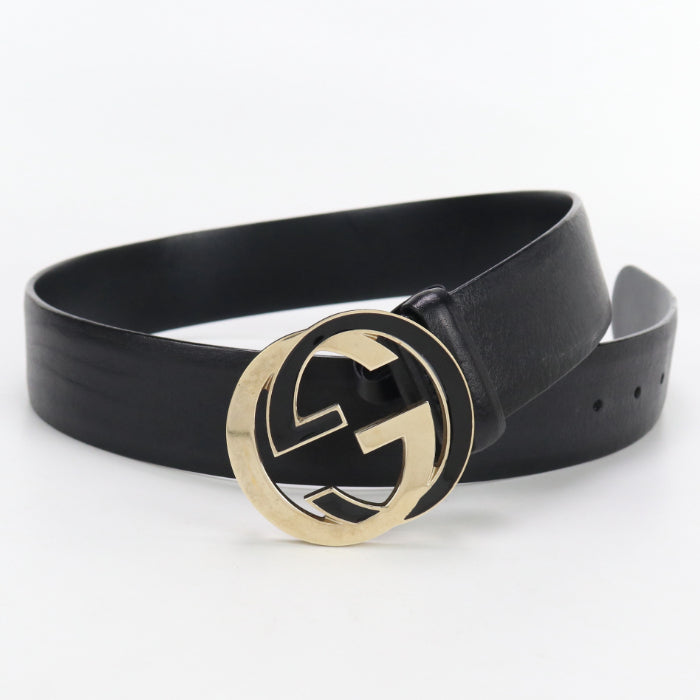GUCCI GU81020 belt Interlocking G leather black unisex