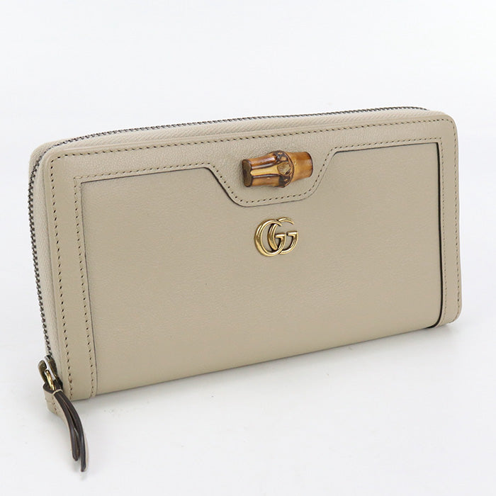 GUCCI 658634 Diana Bamboo Continental wallet Purse leather beige Women