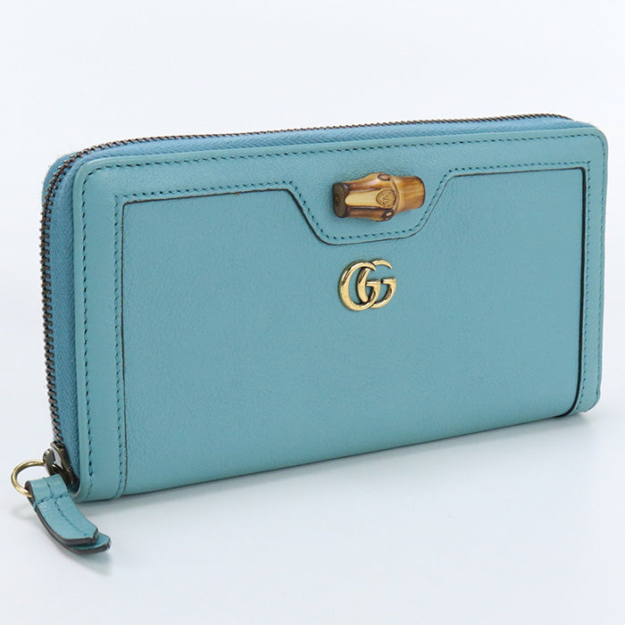 GUCCI 658634 DJ20T Long Wallet Gucci Diana with Bamboo Zip around wallet leather Turquoise Women