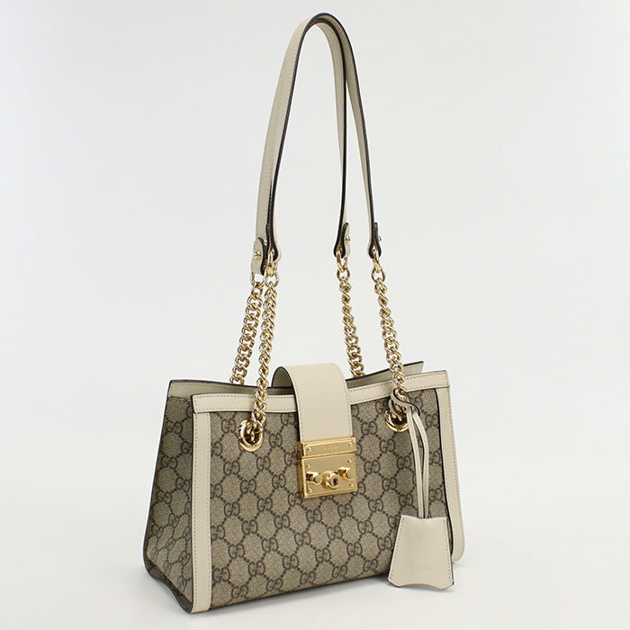 GUCCI 498156 KHNKG 9761 Shoulder Bag Padlock GG Supreme Small Tote Bag PVC coated canvas,leather beige Women