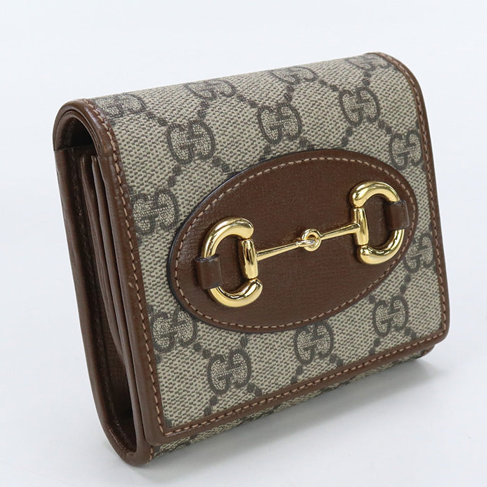 GUCCI 621891 Bi-fold wallet Gucci Horsebit 1955 Medium wallet GG Supreme Canvas,leather beige Women