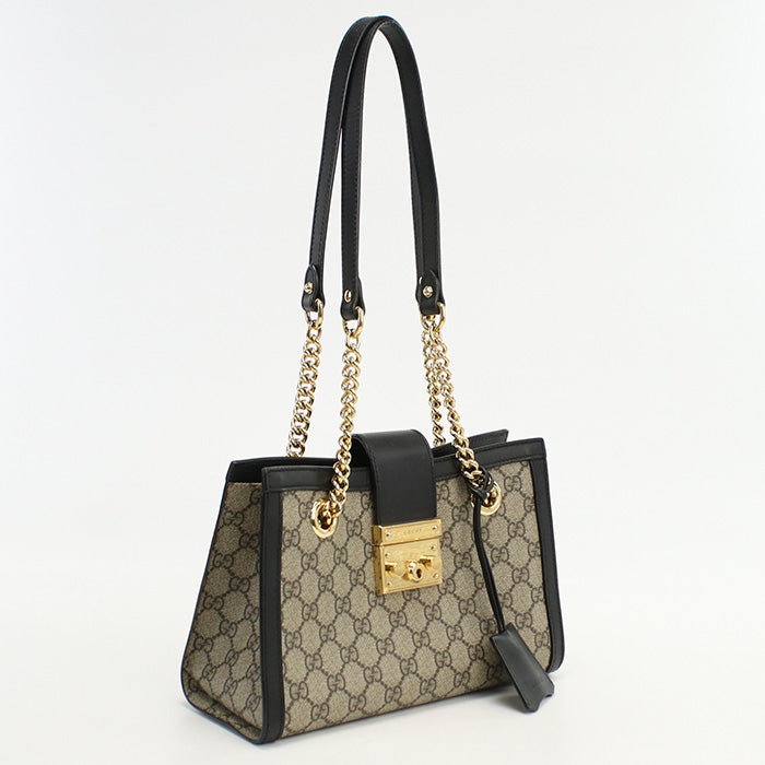 GUCCI 498156 KHNKG 9769 Tote Bag Padlock GG Small Chain Shoulder Bag GG Supreme Canvas,leather beige Women