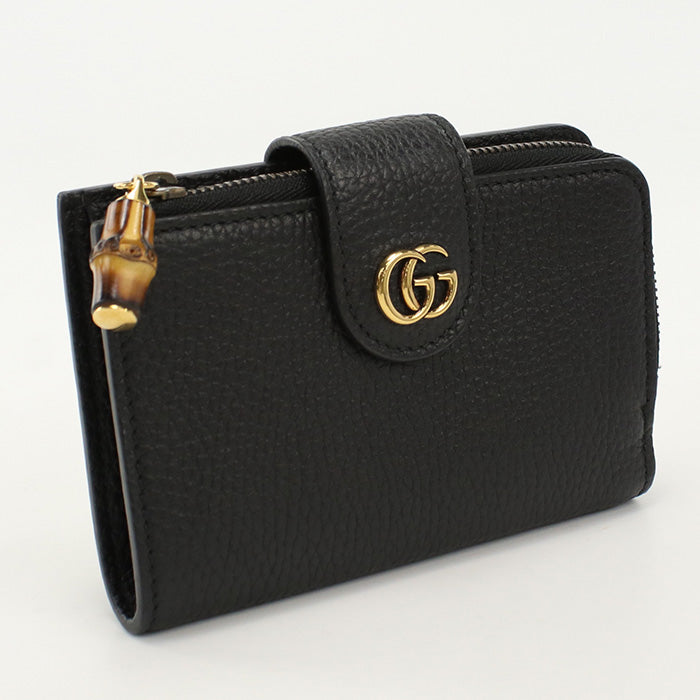 GUCCI 739498 AABXM 1000 Bi-fold wallet Double G with Bamboo Medium wallet leather black Women