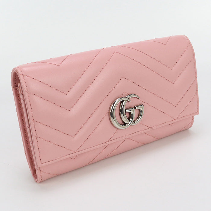 GUCCI Double G Long wallet with double fold coin purse leather pink Women