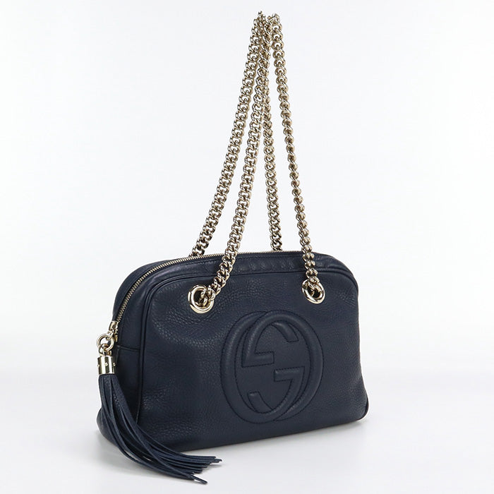 GUCCI 308983 ChainShoulder Bag Soho leather navy Women