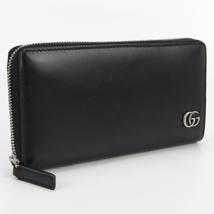 GUCCI 428736 0YK0N 1000 Long Wallet GG Marmont Zipper Wallet leather black mens(unisex)