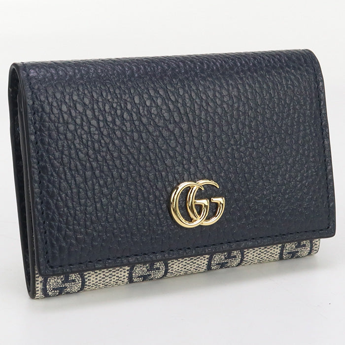 GUCCI 739525 17WAG 4041 Card Case Double G Business card holder GG Supreme Canvas, leather Navy unisex