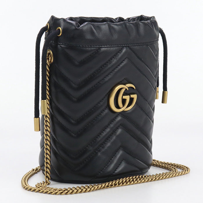 GUCCI 575163 Shoulder Bag GG Marmont Mini bucket bag Quilted leather black Women