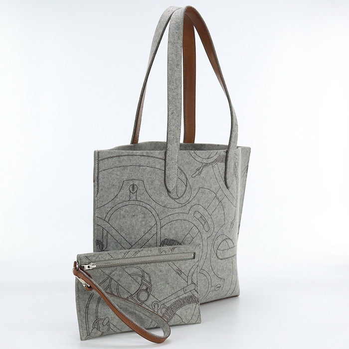 HERMES Tote Bag Karimi MM Tote Bag with Pouch felt,leather Light Grey Women