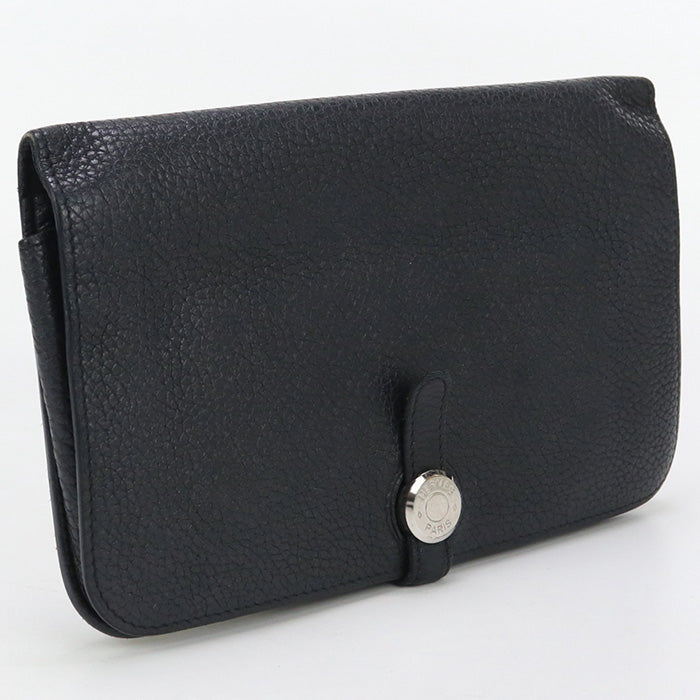 HERMES Dogon Duo Longwallet with double fold coin purse Taurillon Clemence black