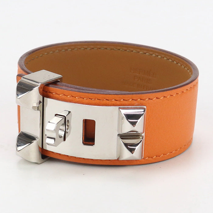 HERMES H079501CC89T2 Bangle Colliedo Cyan 24 Thin bangle Goatskin Orange Women(unisex)