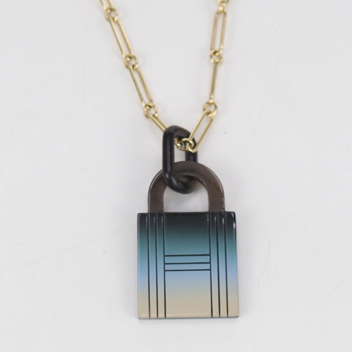 HERMES Necklace Amulet Lacquer Padlock GM Cadena Long Chain Necklace Gold Plated, Buffalo horn Multicolor Women