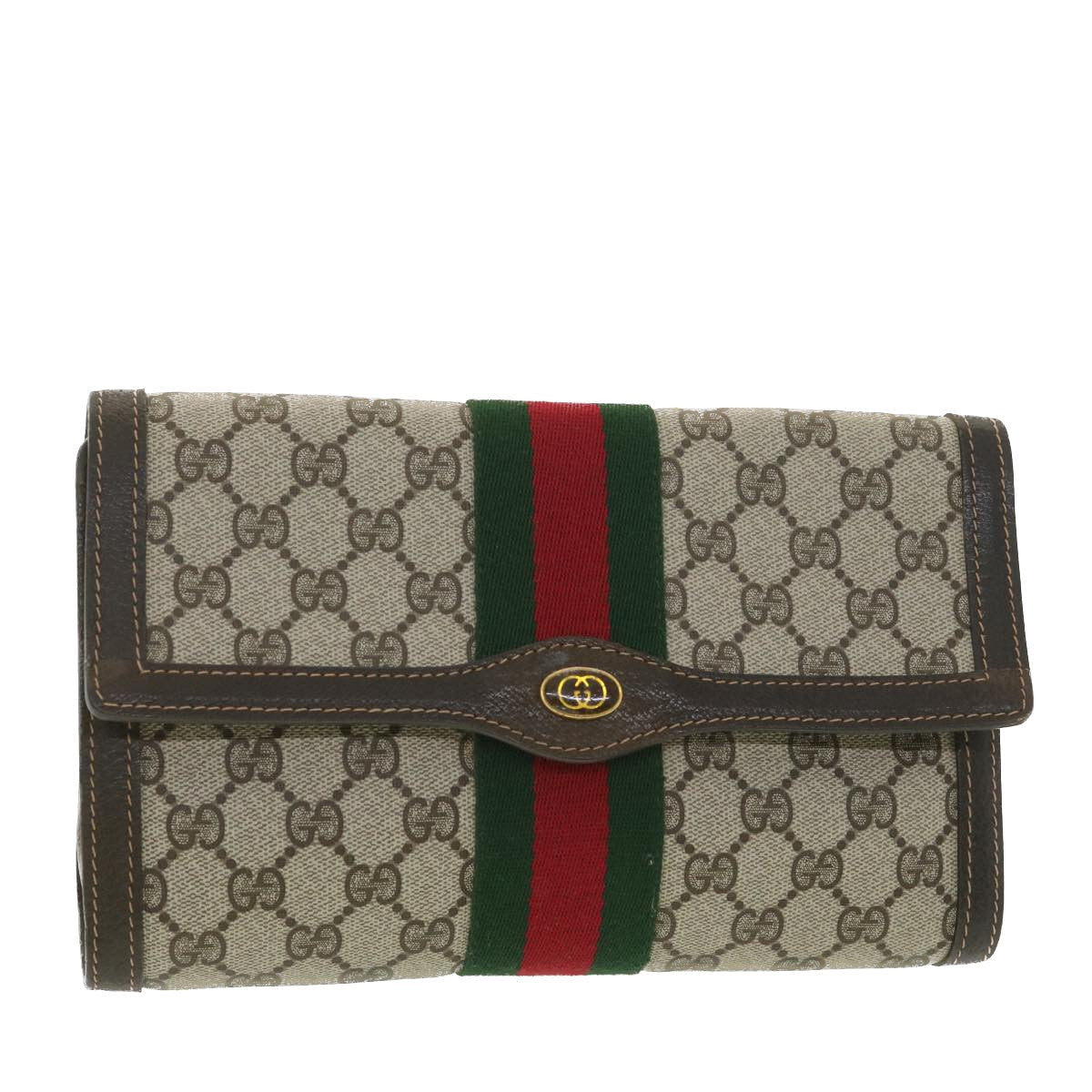GUCCI GG Canvas Web Sherry Line Clutch Bag Beige Red Green 41.014 yk6142B