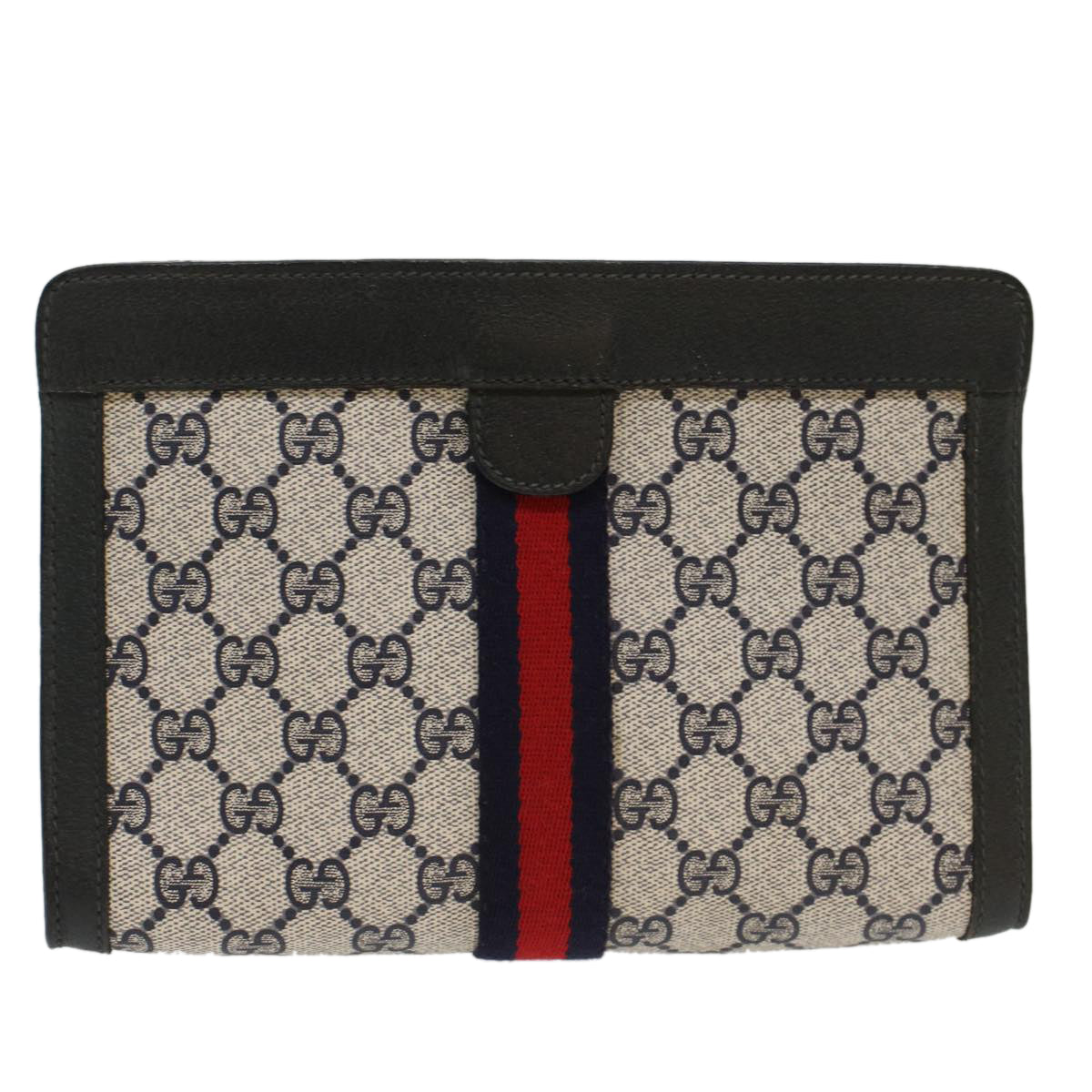GUCCI GG Canvas Sherry Line Clutch Bag Gray Red Navy 89.01.001 yk7814