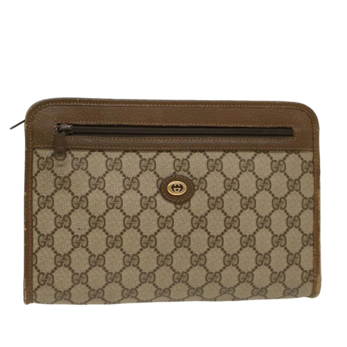 GUCCI GG Canvas Clutch Bag PVC Leather Beige yk7935B