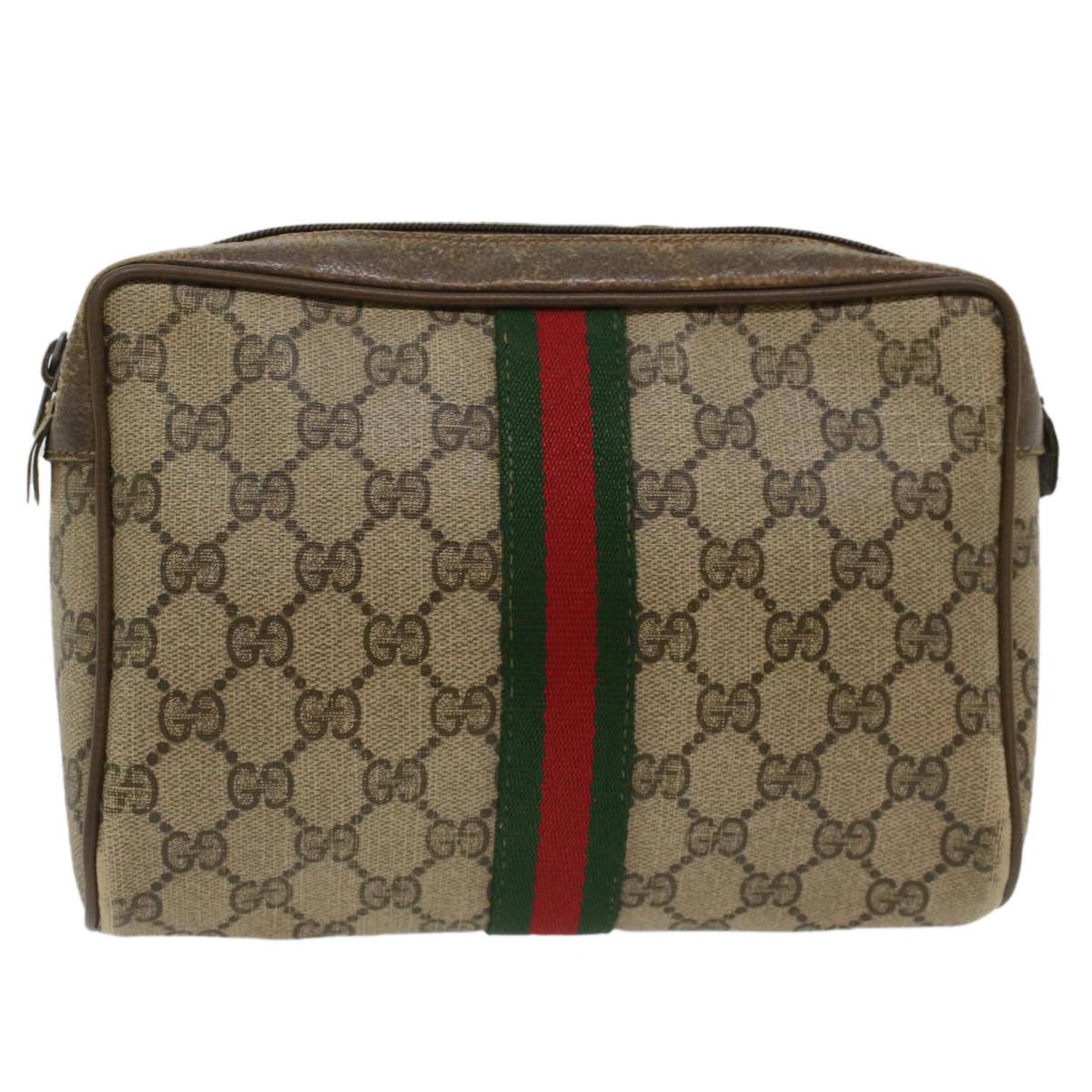 GUCCI GG Canvas Web Sherry Line Clutch Bag Beige Red Green 56.01.012 yk8055