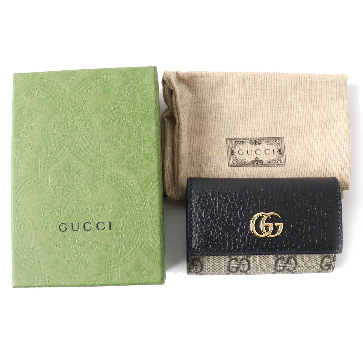 GUCCI Key case Key holder  456118 leather Black x beige