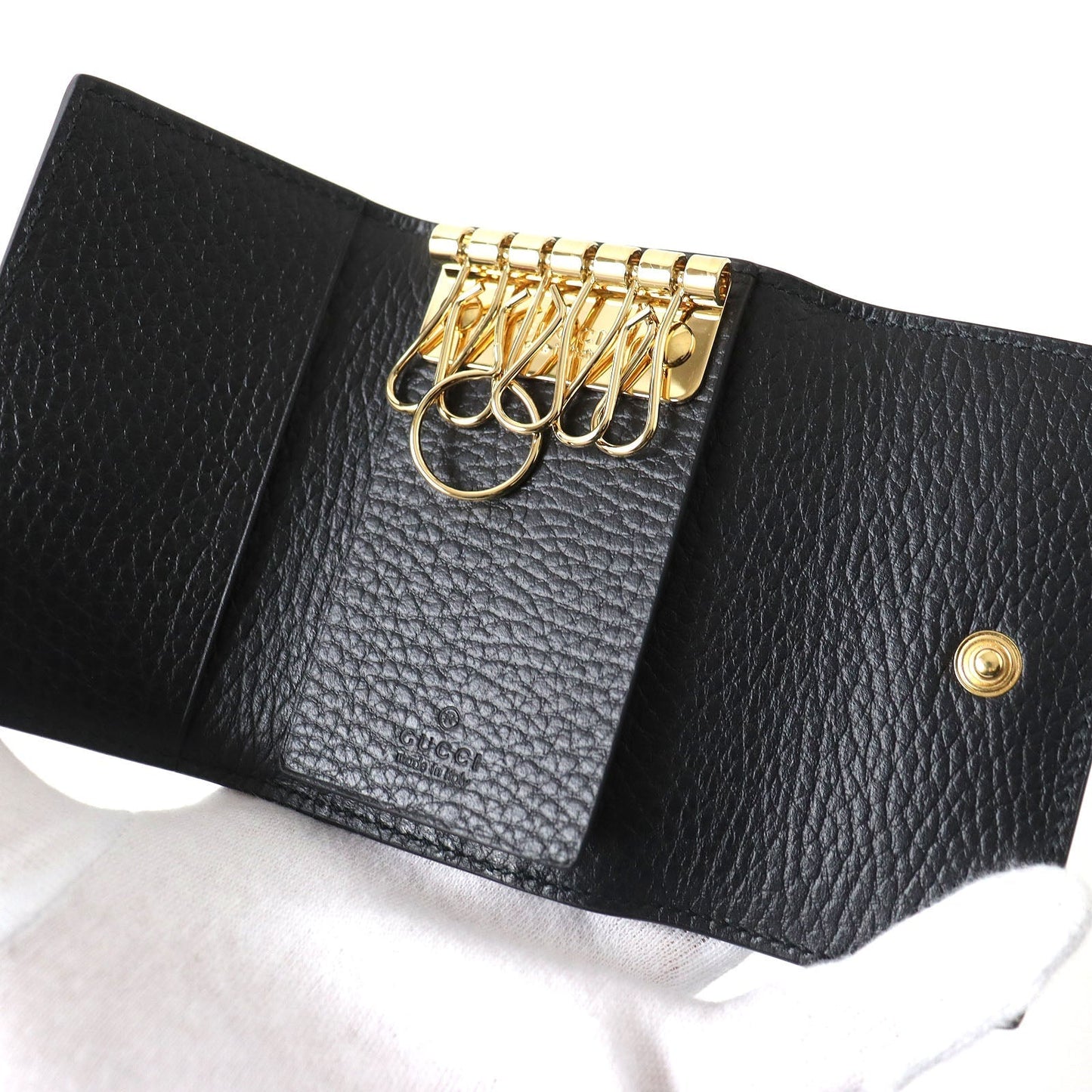 GUCCI Key case Key holder  456118 leather Black x beige