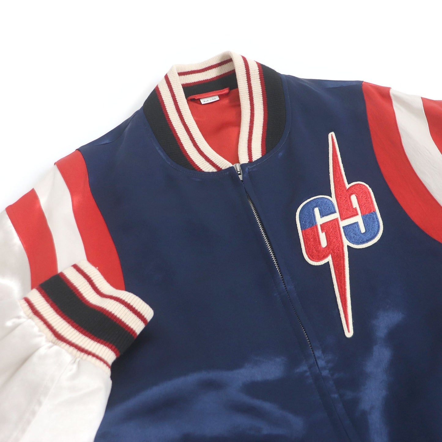 GUCCI Stajan 575315 Main: 100% acetate, part: 57% rayon, part: 43% polyester, part: 100% wool, decoration: 100% acetate, embroidery: 100% polyester Blue x red mens 44 Used