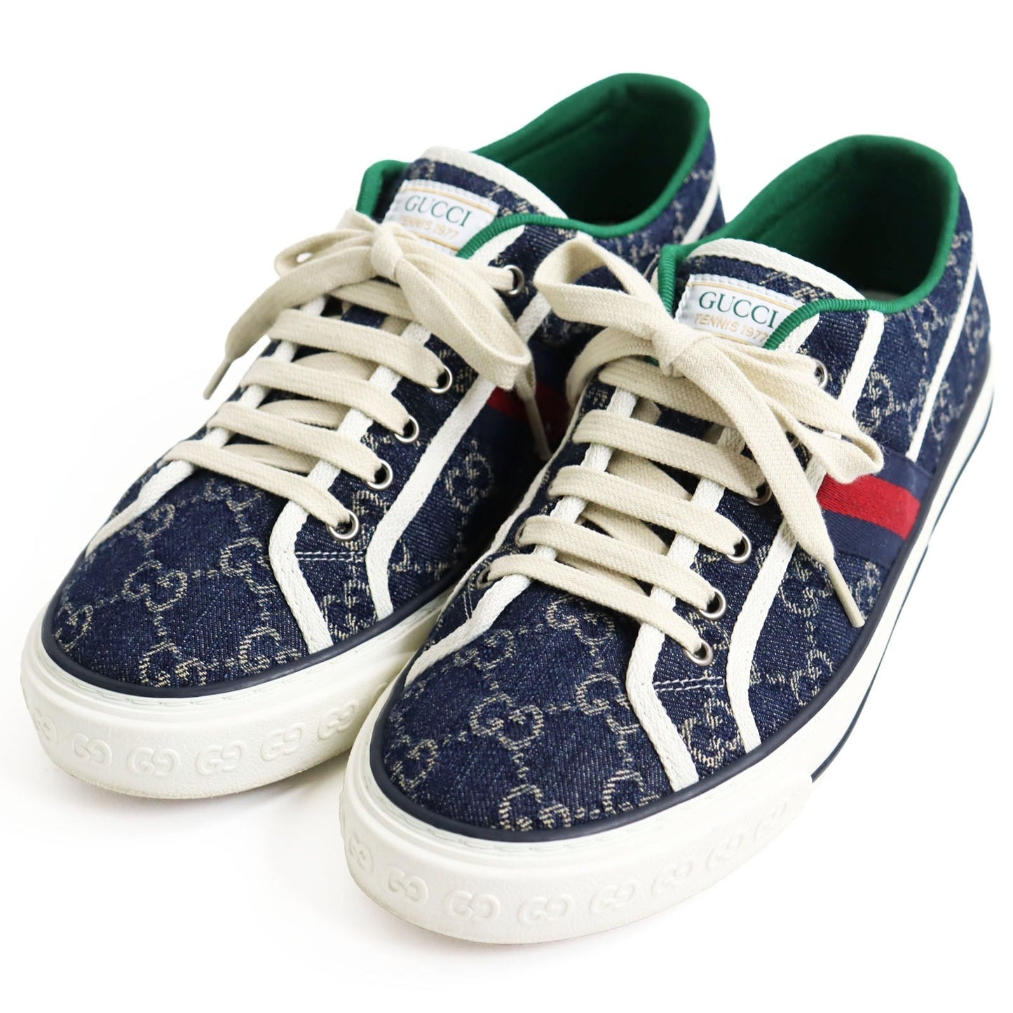 GUCCI Low cut sneakers 606111 GG jacquard denim multicolor Gucci Tennis 1977 7+