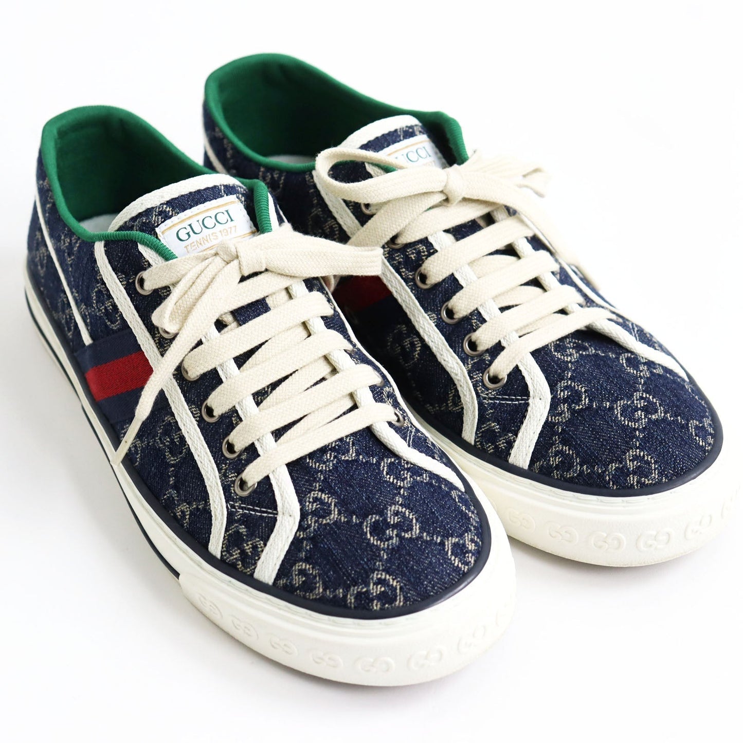 GUCCI Low cut sneakers 606111 GG jacquard denim multicolor Gucci Tennis 1977 7+