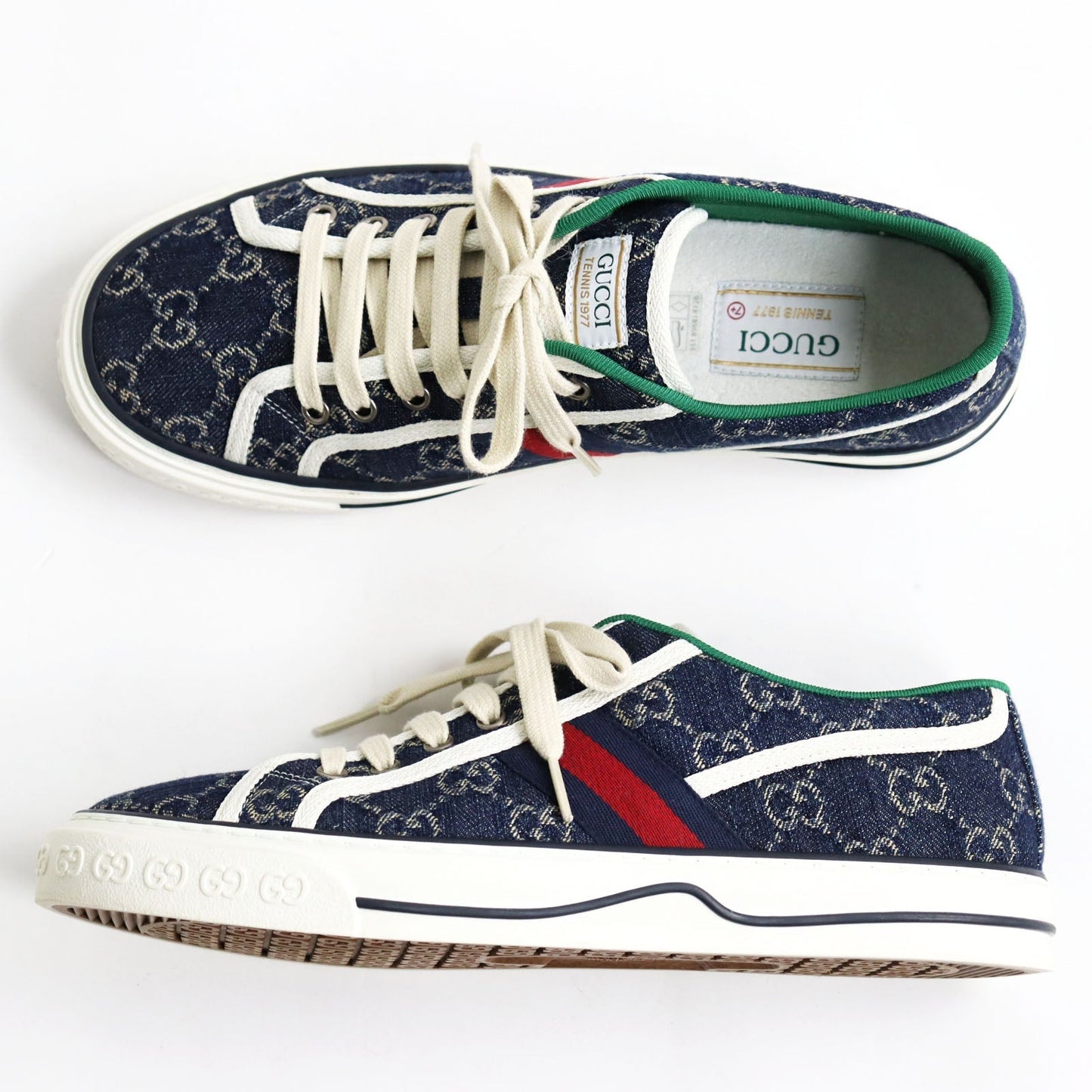 GUCCI Low cut sneakers 606111 GG jacquard denim multicolor Gucci Tennis 1977 7+