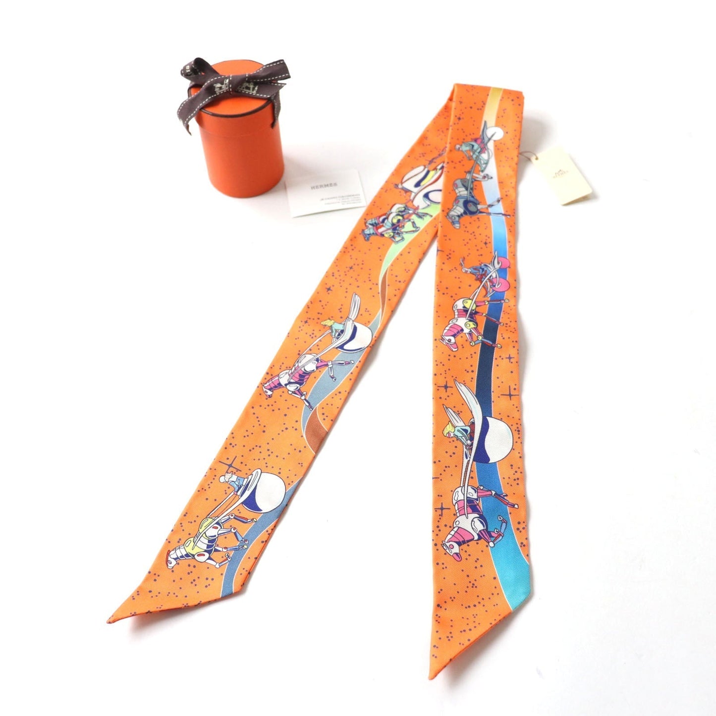 HERMES scarf Main: 100% silk ORANGE/JAUNE/BLEU SPACE DERBY Twilly Women Used