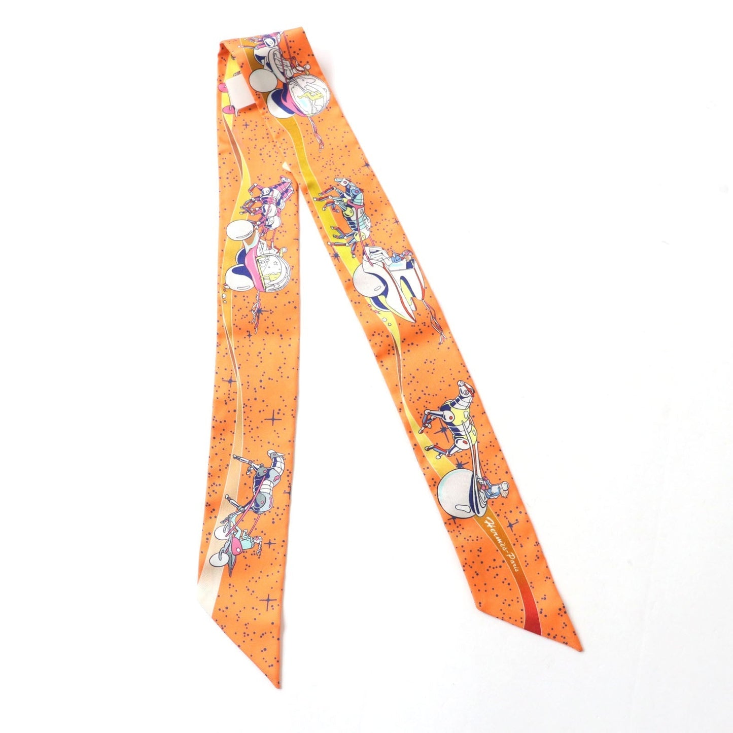 HERMES scarf Main: 100% silk ORANGE/JAUNE/BLEU SPACE DERBY Twilly Women Used