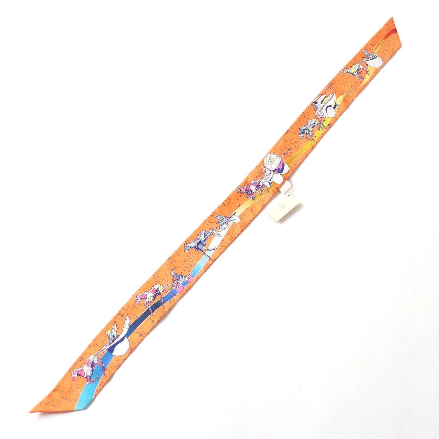 HERMES scarf Main: 100% silk ORANGE/JAUNE/BLEU SPACE DERBY Twilly Women Used