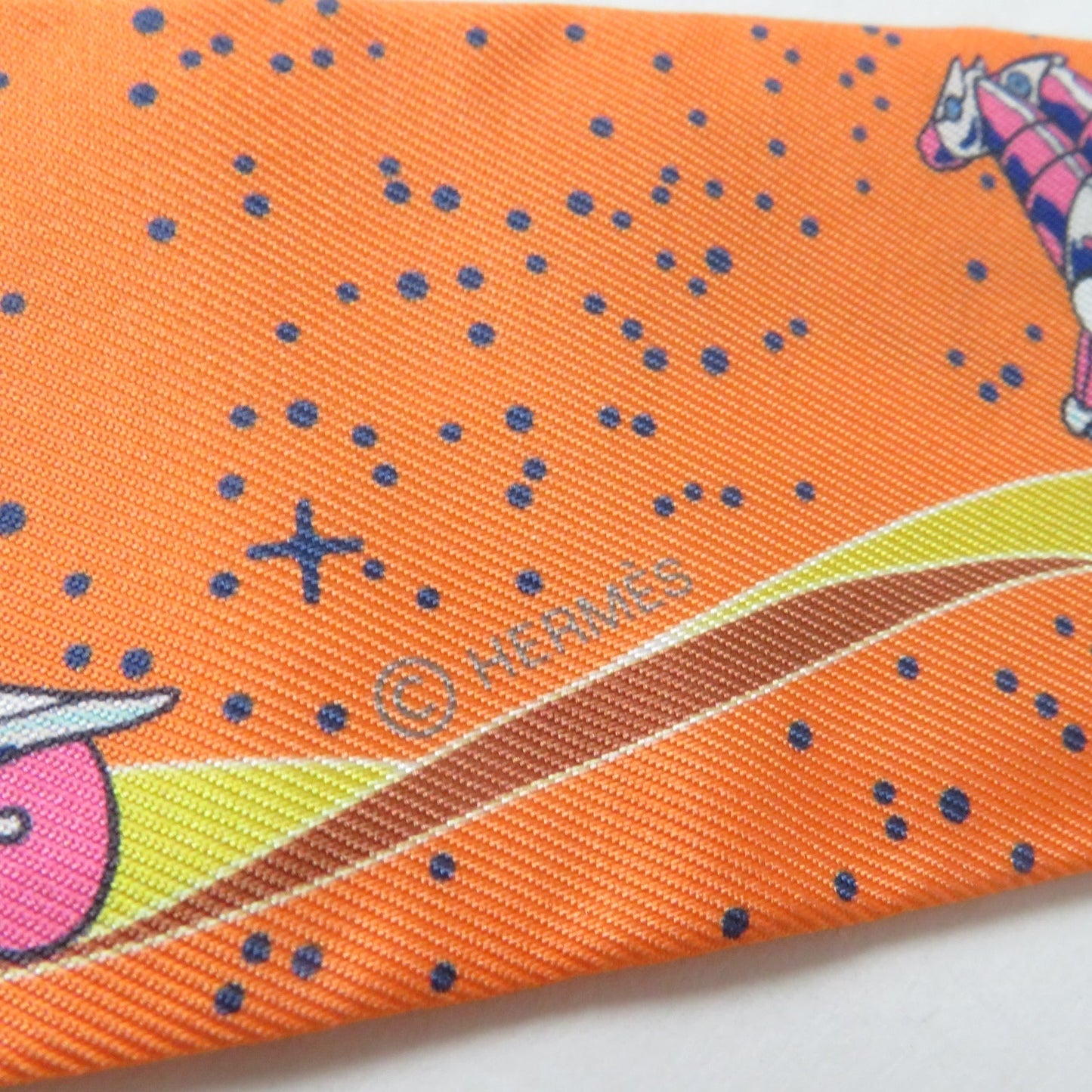HERMES scarf Main: 100% silk ORANGE/JAUNE/BLEU SPACE DERBY Twilly Women Used