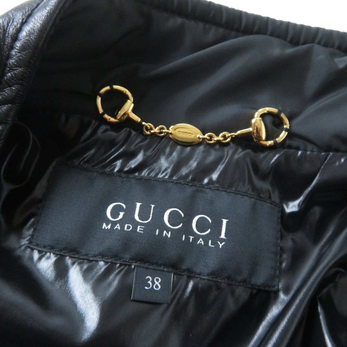 GUCCI Down jacket Outer: 100% polyester, Part: Leather, Lining: 100% polyamide (nylon), Filling: 90% down, Filling: 10% feather black Women 38 Used