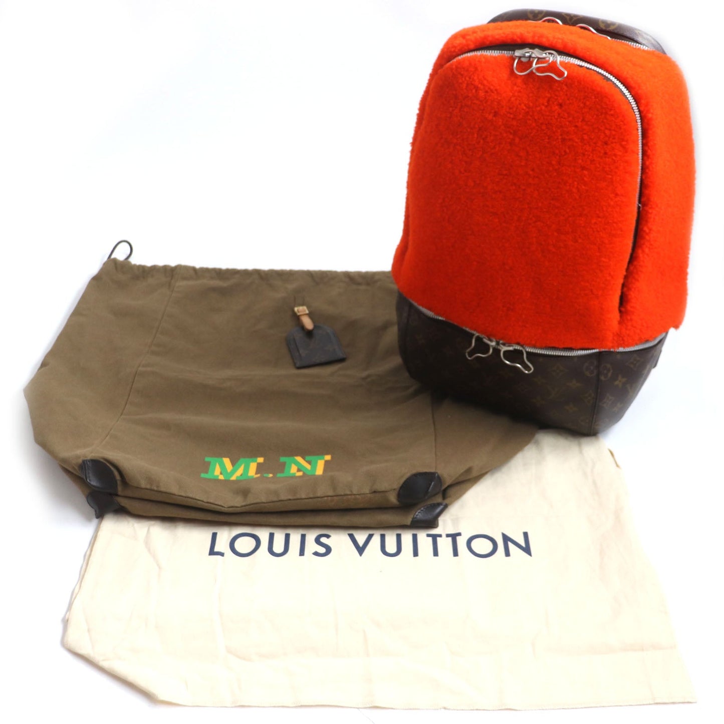 LOUIS VUITTON Backpack M40277 Monogram canvas x fleece/sheepskin Orange Monogram 2014 Celebrating Monogram Sac a do Bosphore mens Used