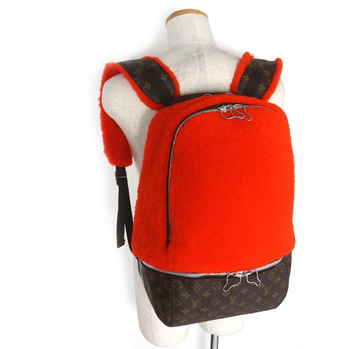 LOUIS VUITTON Backpack M40277 Monogram canvas x fleece/sheepskin Orange Monogram 2014 Celebrating Monogram Sac a do Bosphore mens Used