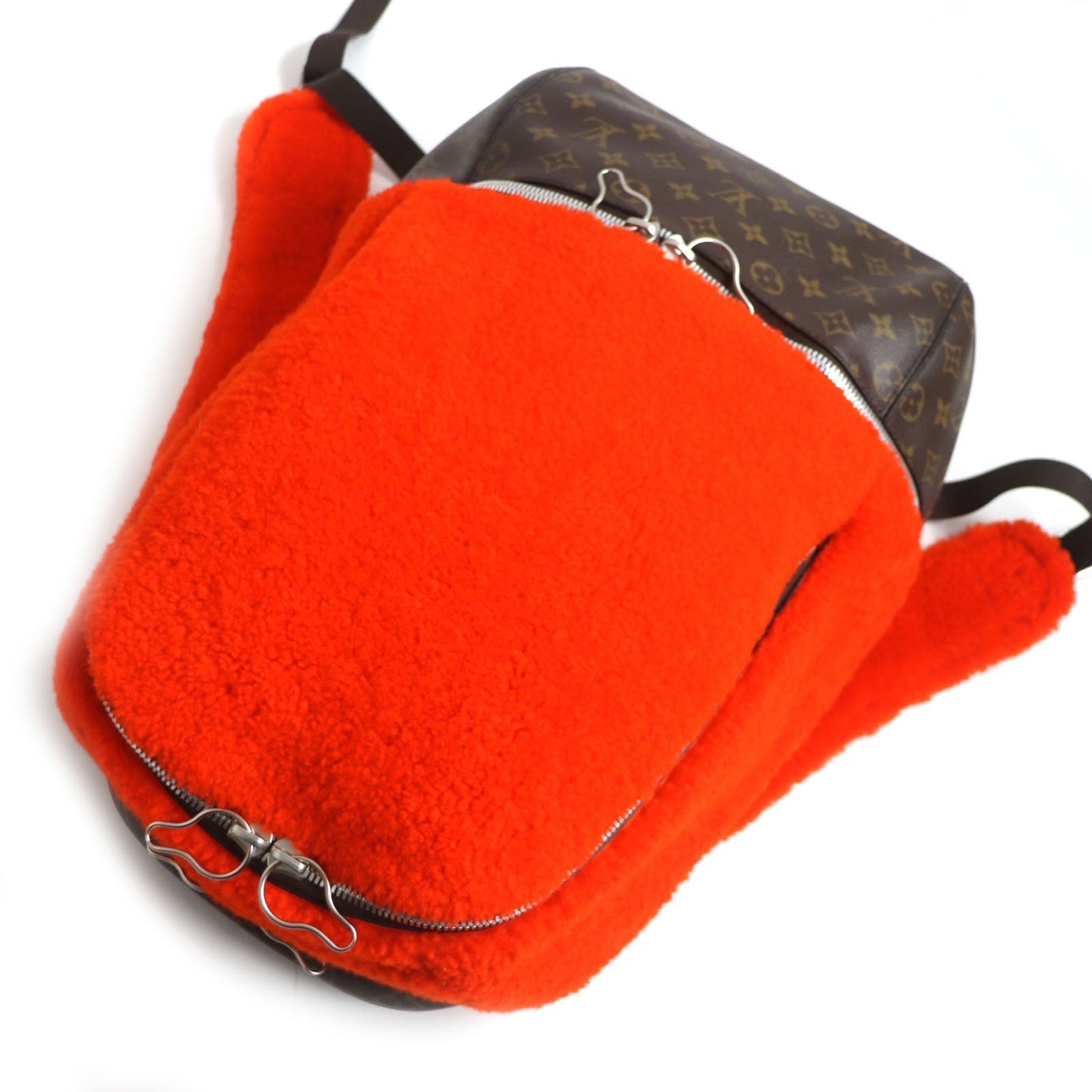 LOUIS VUITTON Backpack M40277 Monogram canvas x fleece/sheepskin Orange Monogram 2014 Celebrating Monogram Sac a do Bosphore mens Used