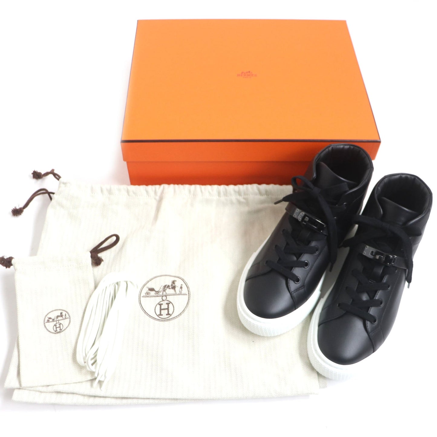 HERMES High cut sneakers Main: Leather black Daydream mens 39.5 Used