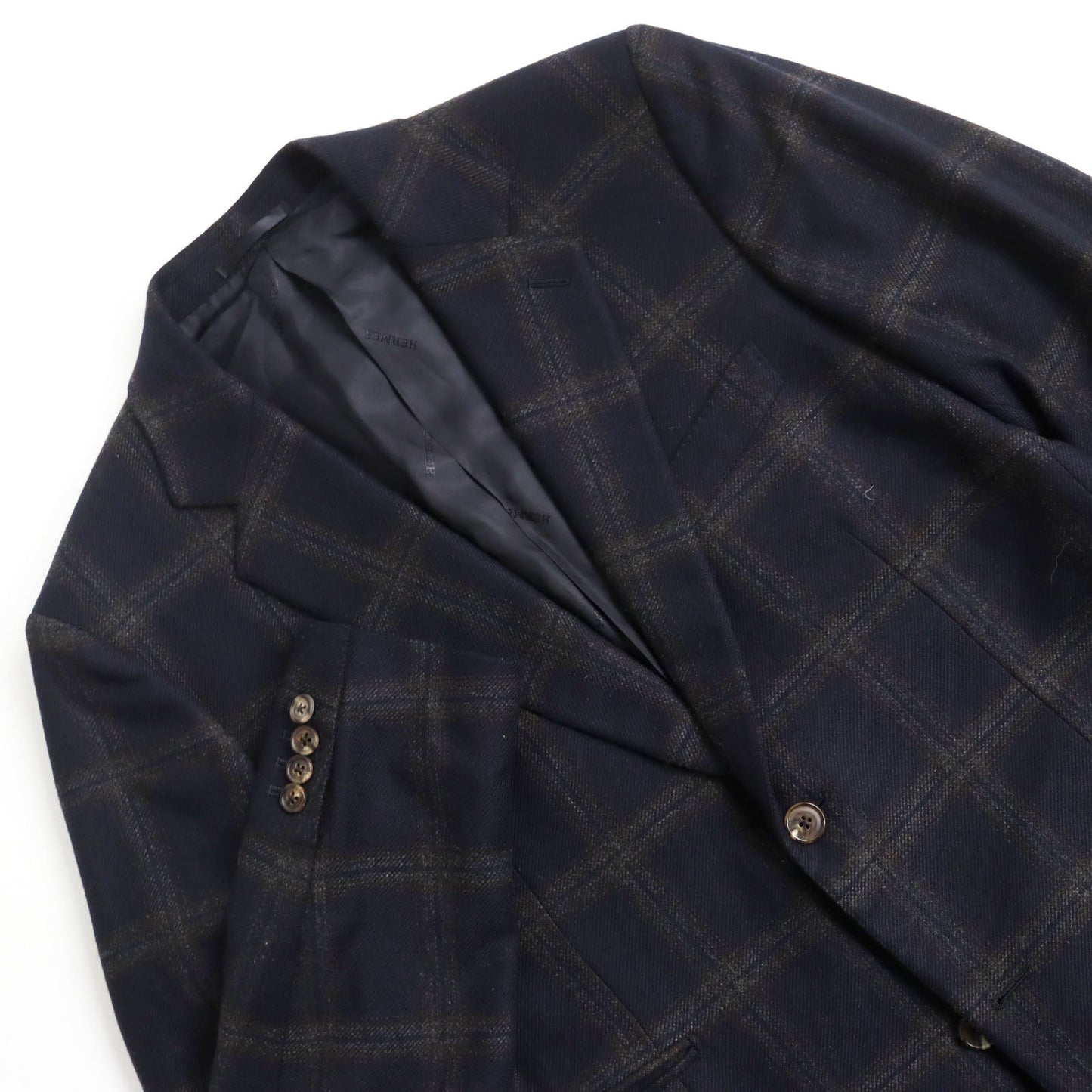 HERMES tailored jacket Outer: 100% cashmere, Lining: 100% cupra Navy brown mens 48 Used